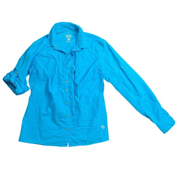 Mountain Hardwear Button Front Shirt Women's Size 8 Blue Outdoors Hiking Fishing - Picture 1 of 12